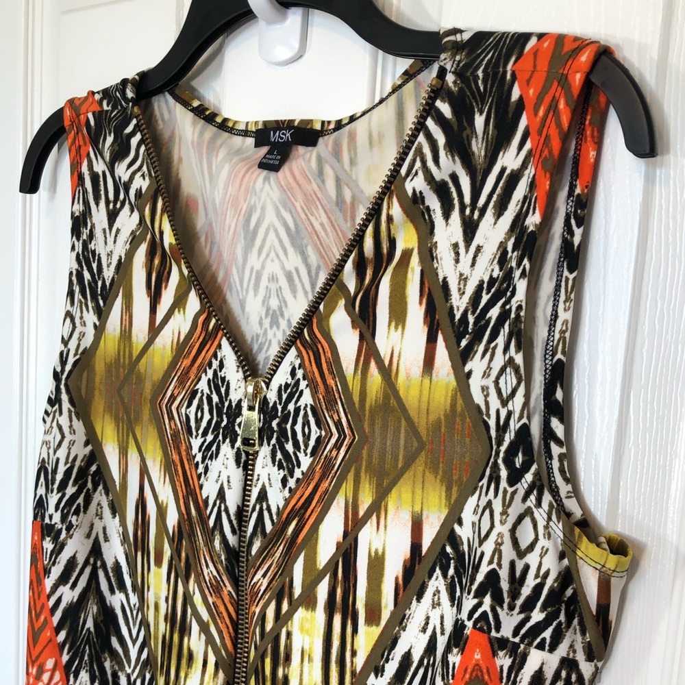 MKS Brand Geometrical Print Shift Dress with Front Zipper Detail size L Large - Picture 3 of 9